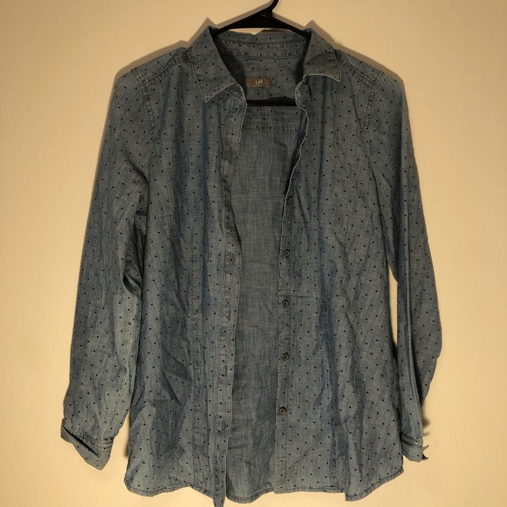 J. Jill button front chambray polka dot shirt m